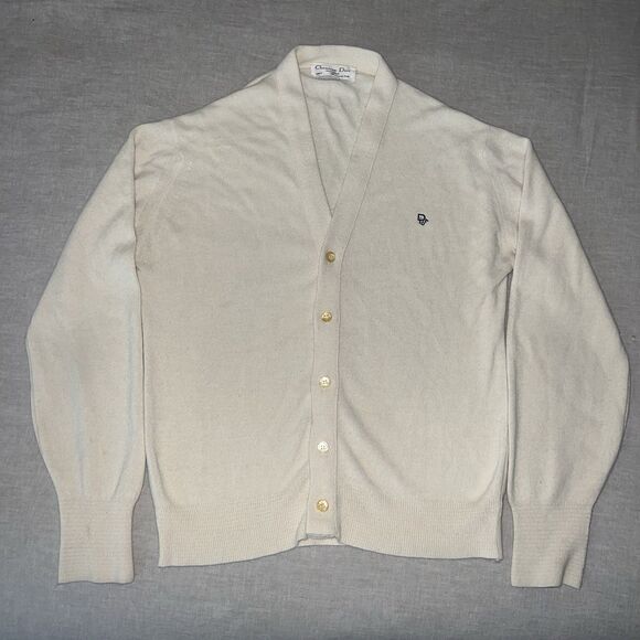 Christian Dior Monsieur Vintage Men’s Cardigan Ivory Cream Orion Acrylic Medium - Picture 1 of 9